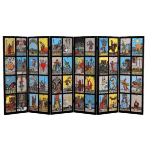 red lantern 4 ft. short double sided rider-waite tarot canvas folding screen 6 panel freestanding partition and separator for modern and contemporary bedroom, home office, studio, dorm, apartment