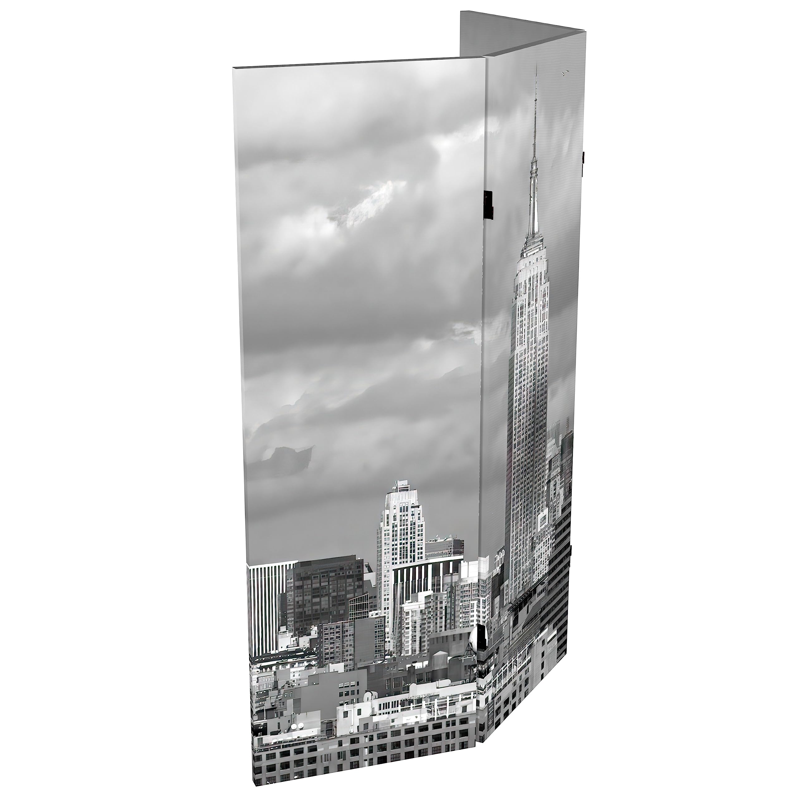 Red Lantern 4 ft. Short Double Sided New York Scenes Canvas Folding Screen 3 Panel Freestanding Partition and Separator for Modern and Contemporary Bedroom, Home Office, Studio, Dorm, Apartment