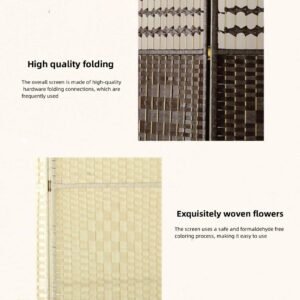 Modern Room Divider Panels，4 Panel Folding Wooden Privacy Screen, Freestanding Partition Screens for Bedroom Living Room Office (Top and Bottom Hollowed Out Milky White,66.9 * 15.7 in)