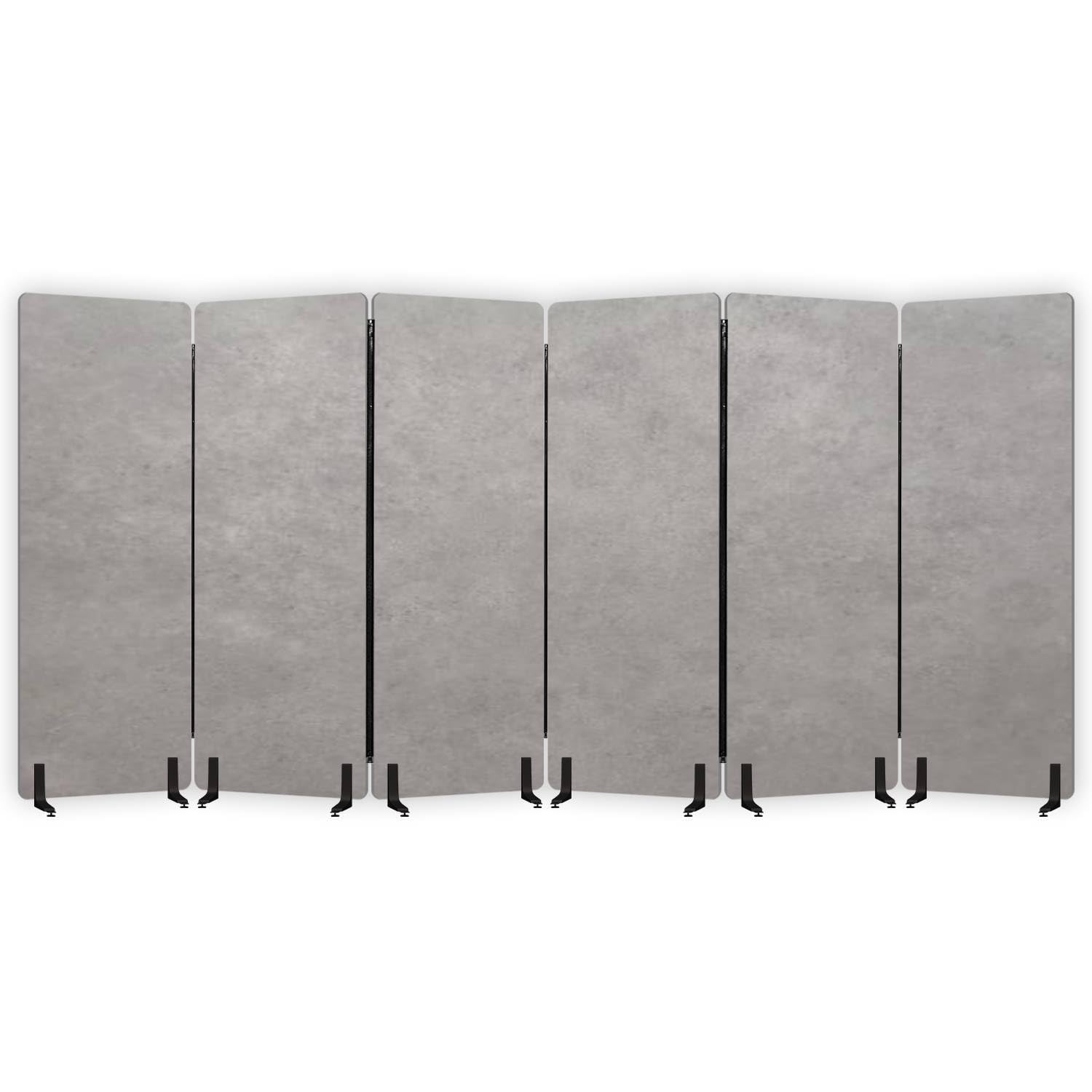 6 Panels Freestanding Acoustic Room Divider Grey Tone Color Cement Wall Concrete Texture Grunge Surface meterial Soundproof Privacy Screen Folding Sound Absorbing Partition Wall Divider for Office