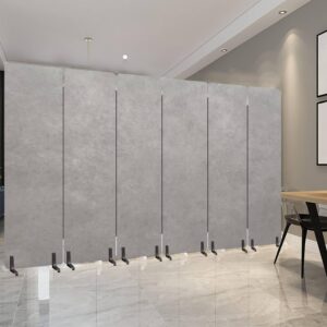 6 Panels Freestanding Acoustic Room Divider Grey Tone Color Cement Wall Concrete Texture Grunge Surface meterial Soundproof Privacy Screen Folding Sound Absorbing Partition Wall Divider for Office