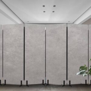 6 Panels Freestanding Acoustic Room Divider Grey Tone Color Cement Wall Concrete Texture Grunge Surface meterial Soundproof Privacy Screen Folding Sound Absorbing Partition Wall Divider for Office