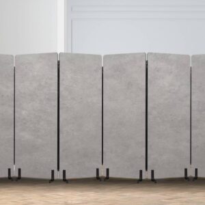 6 Panels Freestanding Acoustic Room Divider Grey Tone Color Cement Wall Concrete Texture Grunge Surface meterial Soundproof Privacy Screen Folding Sound Absorbing Partition Wall Divider for Office