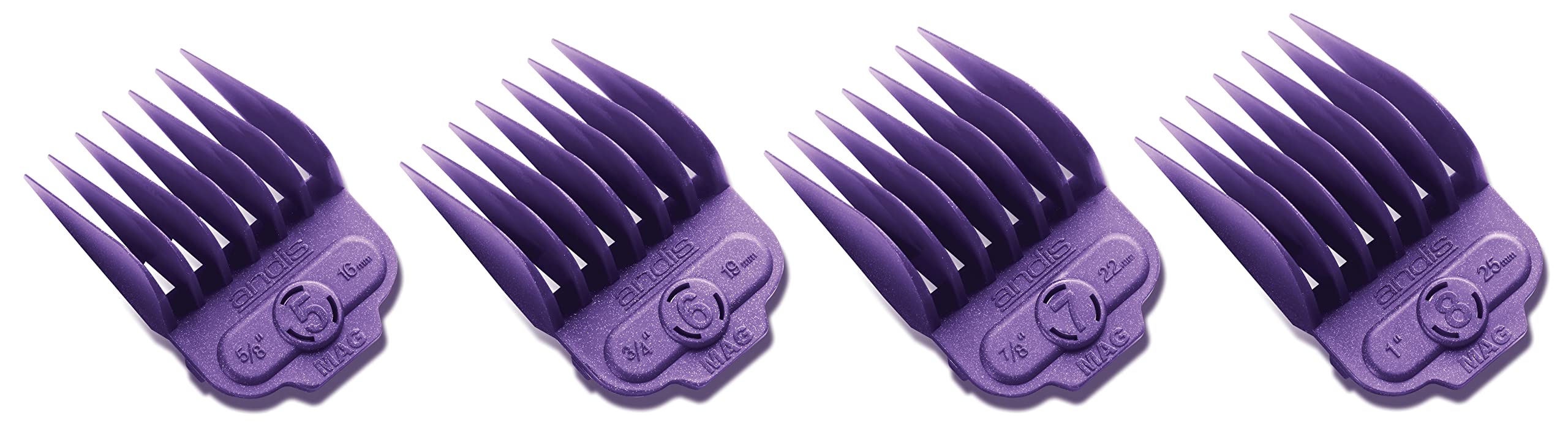 Andis 66320 Magnetic 4-Piece Comb Set - Perfect for Hair Cutting & Grooming – Sizes 5, 6, 7, 8 (5/8", 3/4", 7/8", 1") – Large, Purple