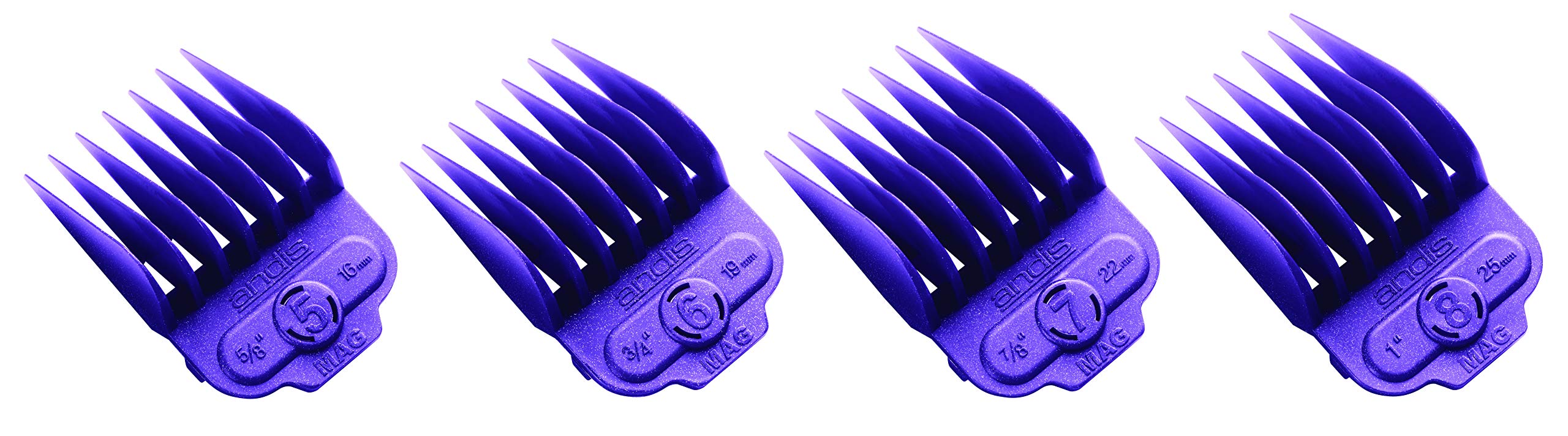 Andis 66320 Magnetic 4-Piece Comb Set - Perfect for Hair Cutting & Grooming – Sizes 5, 6, 7, 8 (5/8", 3/4", 7/8", 1") – Large, Purple