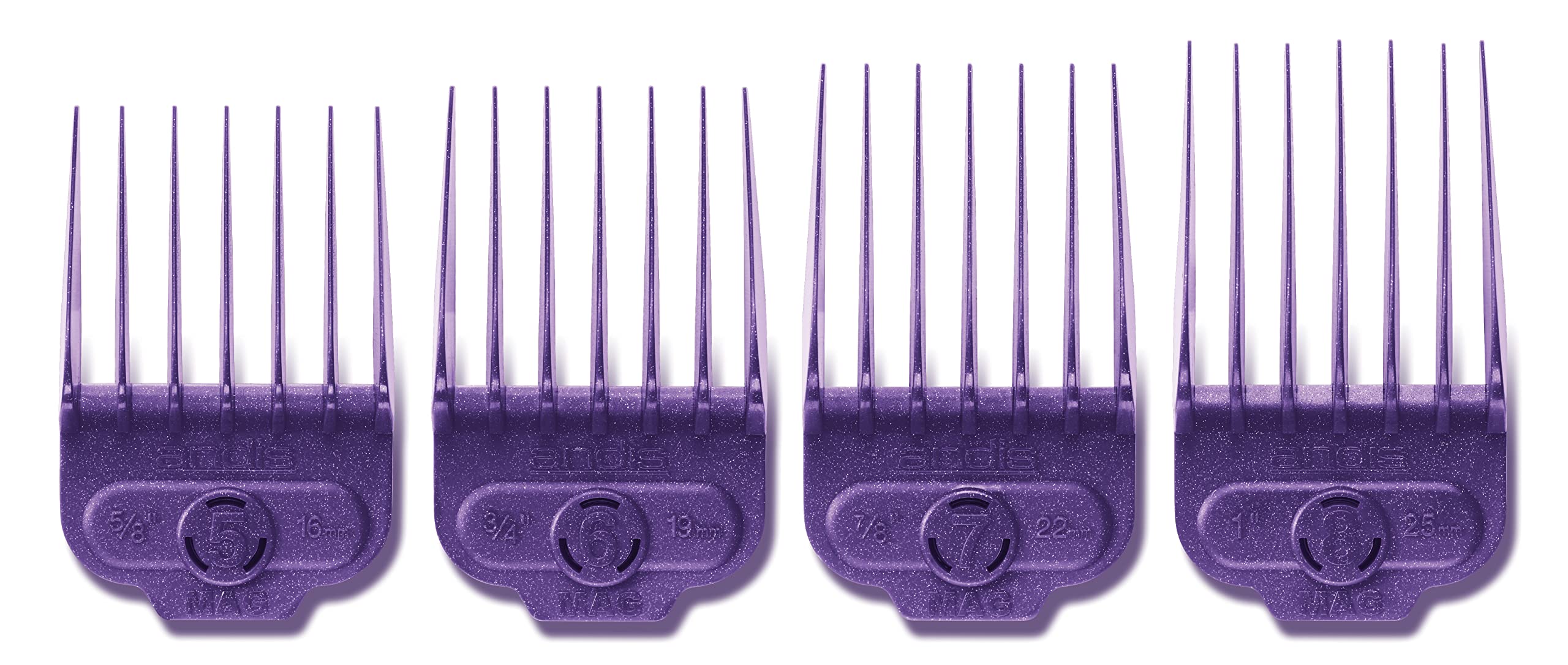 Andis 66320 Magnetic 4-Piece Comb Set - Perfect for Hair Cutting & Grooming – Sizes 5, 6, 7, 8 (5/8", 3/4", 7/8", 1") – Large, Purple