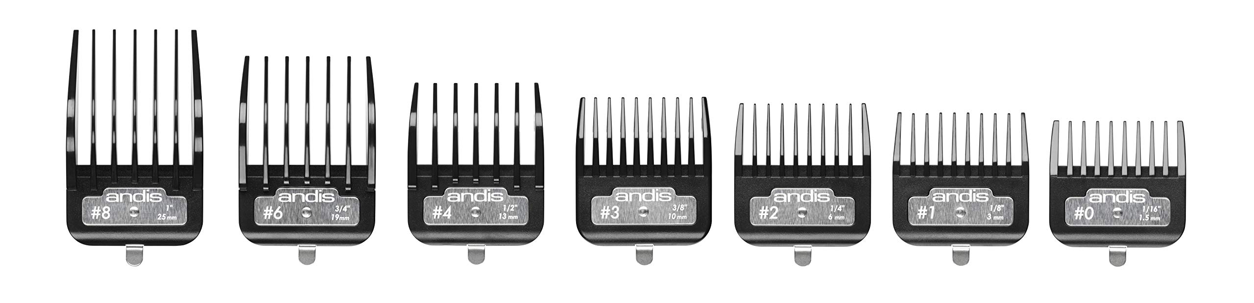 Andis 33640 BG-Series Premium Metal Clip Comb Set - Provides Sharp Cutting Blades with Long-Lasting Performance, Available in 7 Different Sizes – Black