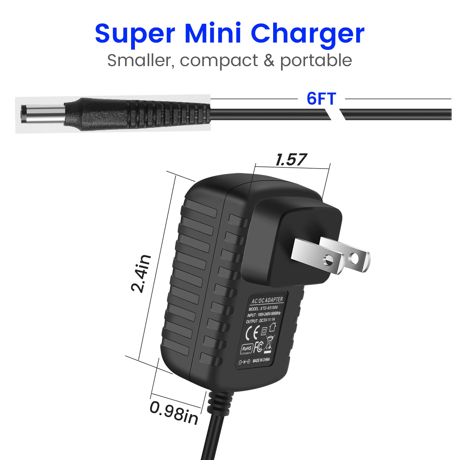 4.9V Charger for Andis Slimline Pro T-Blade Trimmer D-8 32490 32400 32475 32810 32690 33785 32445 32485 32680 AC/DC Adapter for Andis Shaver Power Cord