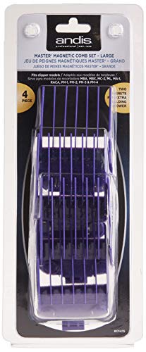 Andis 01415 Master Dual Magnet Large Comb Set - Crafted with High-Grade Metal, Contains 4 Different Size Combs - Providing a Comfortable & Snag-Free Experience - Purple