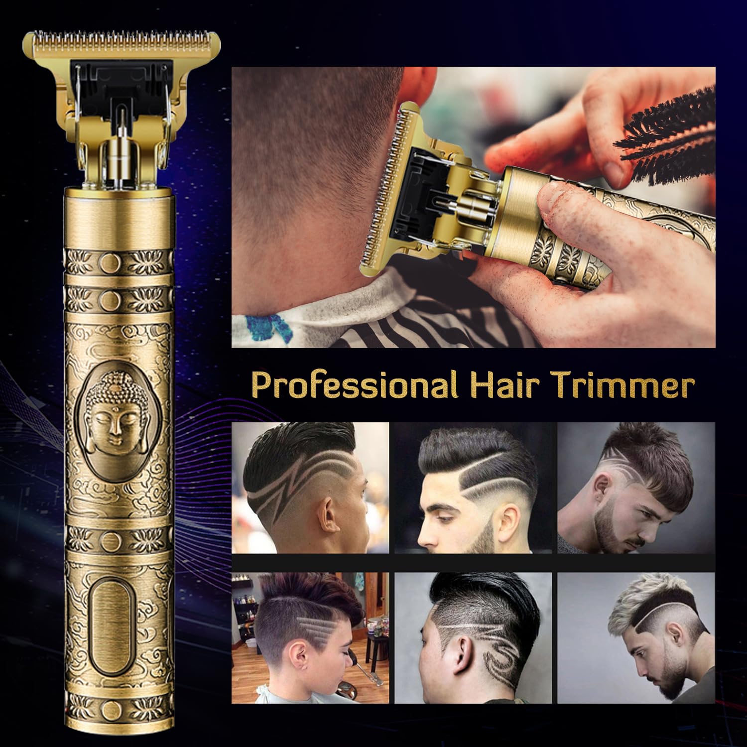 PXLISIE Hair Clippers for Men, Professional Hair Trimmer T Blade Trimmer Zero Gapped Trimmer, Cordless Rechargeable Beard Trimmer Shaver Hair Cutting Kit with Guide Combs (Gold)