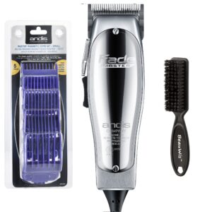 Andis Professional Fade Master Hair Clipper with Adjustable Fade Blade with a Andis Master Dual Magnet 5-Comb Set with a BeauWis Blade Brush