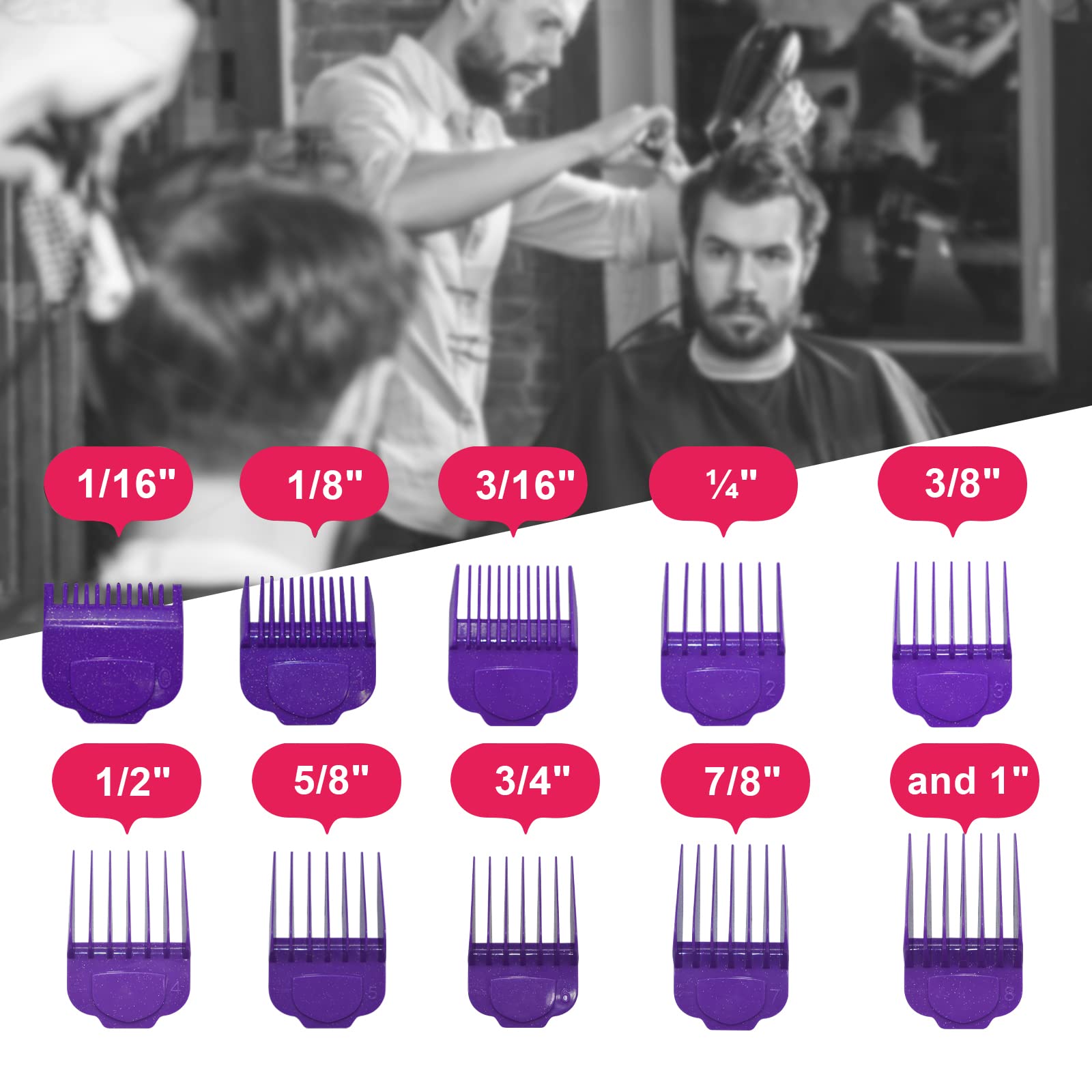 Magnetic Clipper Guards Guide Comb 10pcs Set Compatible with Andis Master Hair Clippers Purple