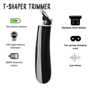 Supreme Trimmer T Shaper Liner Trimmer for Men | Cordless Trimmer for Sensitive Skin, Kids & Elderly | Low Noise Beard Trimmer, Zero Gap Barber Trimmer (Silver)