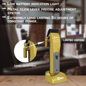 Caliber .50 Cal Limited Edition Clipper - Long Lasting 8+ Hours of Power - Ultra Low Noise Technology - Rechargeable Powerful Battery - Easy Zero Gap Cut - Hair Grooming Tool for Men (Gold)