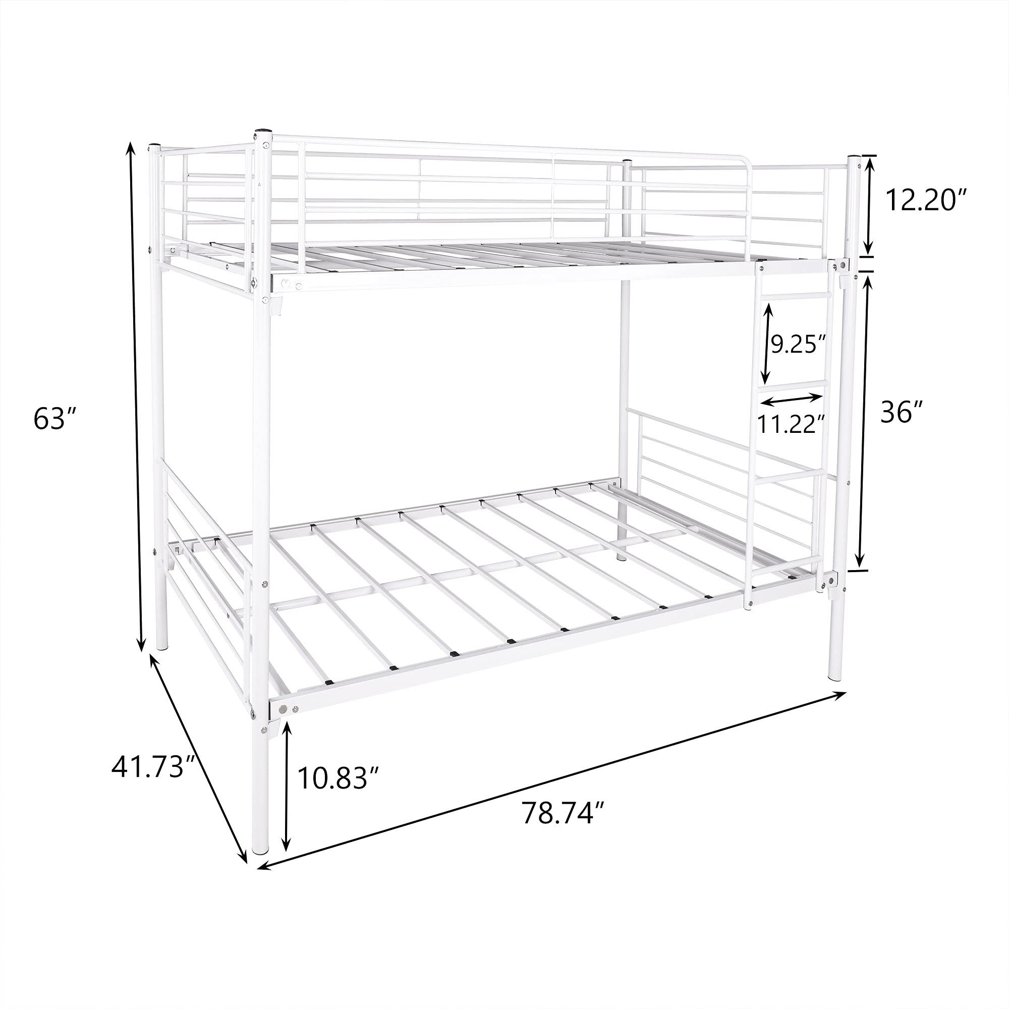 HomJoones Metal Bunk Bed Twin Over Twin Sturdy Heavy Duty Bunk Beds with 2 Side Ladders,Space Saving,No Box Spring Needed,for Boys Girls Teens Adults, Bedroom, Dormitory (White)