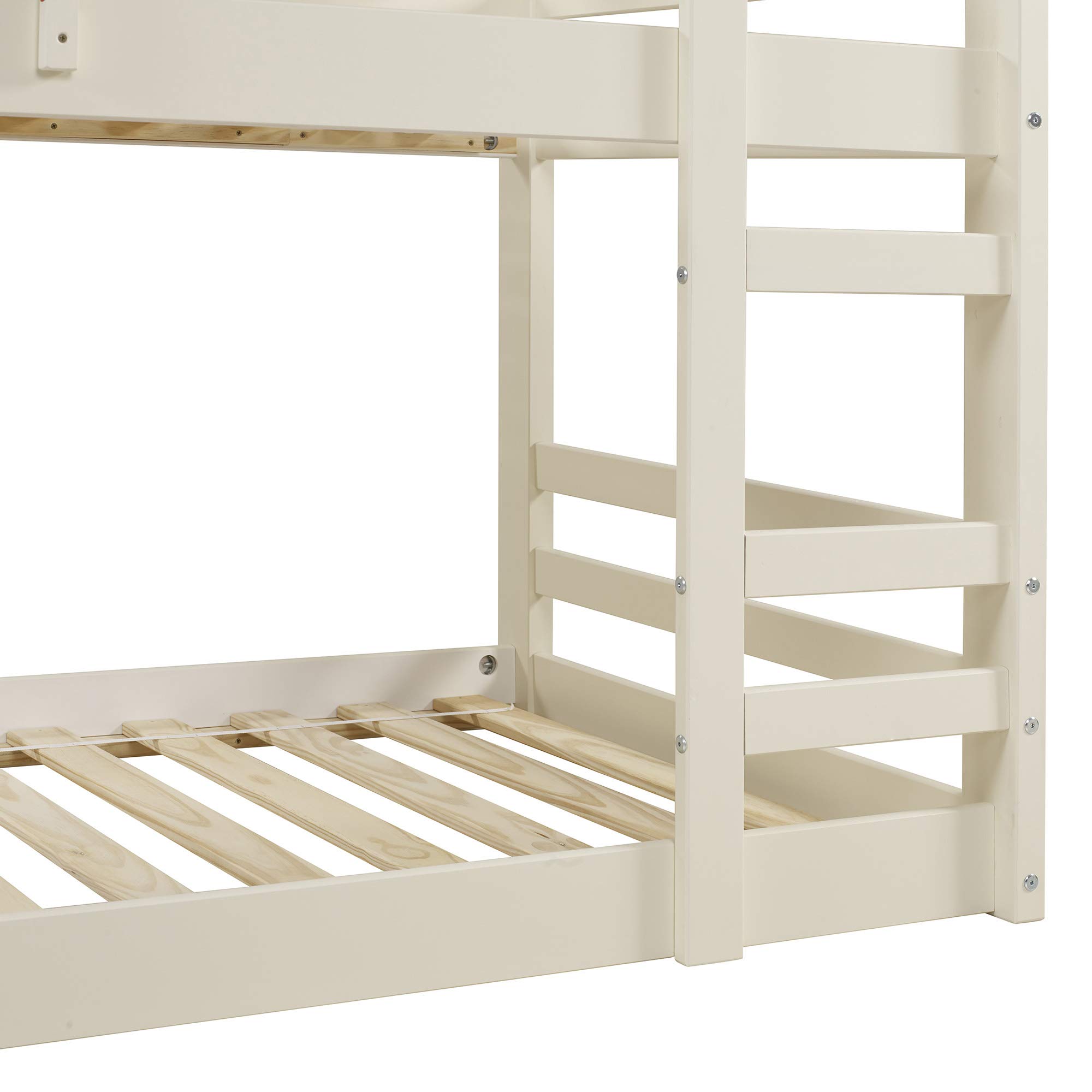 Walker Edison Alexander Classic Solid Wood Stackable Jr Twin over Twin Bunk Bed, Twin over Twin, White