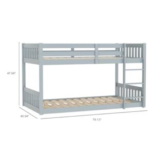 JOYMOR Twin Over Twin Bunk Bed for Kids Children Teens, Solid Wood Bunk Bed Frame with Ladder and Guard Rail Space Saving Beds Frames for Bedroom, Gray (Mattress not Included)