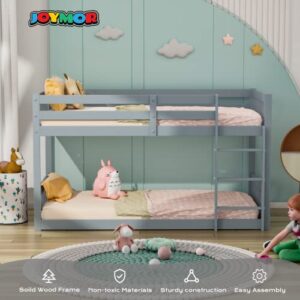 JOYMOR Twin Over Twin Bunk Bed for Kids Children Teens, Solid Wood Bunk Bed Frame with Ladder and Guard Rail Space Saving Beds Frames for Bedroom, Gray (Mattress not Included)