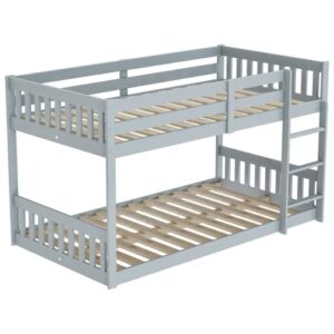 JOYMOR Twin Over Twin Bunk Bed for Kids Children Teens, Solid Wood Bunk Bed Frame with Ladder and Guard Rail Space Saving Beds Frames for Bedroom, Gray (Mattress not Included)