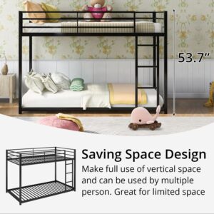 INCLAKE Twin Over Twin Bunk Bed, Heavy Duty Metal Bunk Bed Frame with Built-in Ladder and Safety Guard Rail, Low Bunk Bed for Teens Adults, Noisy Free & No Box Spring Needed, Black