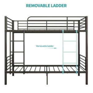 Lumelay Bunk Bed Twin Over Twin, Heavy Duty Twin Size Metal Bunk Bed Frame with Guardrail & Ladders, Space-Saving, Noise Free, No Box Spring Needed (Black)