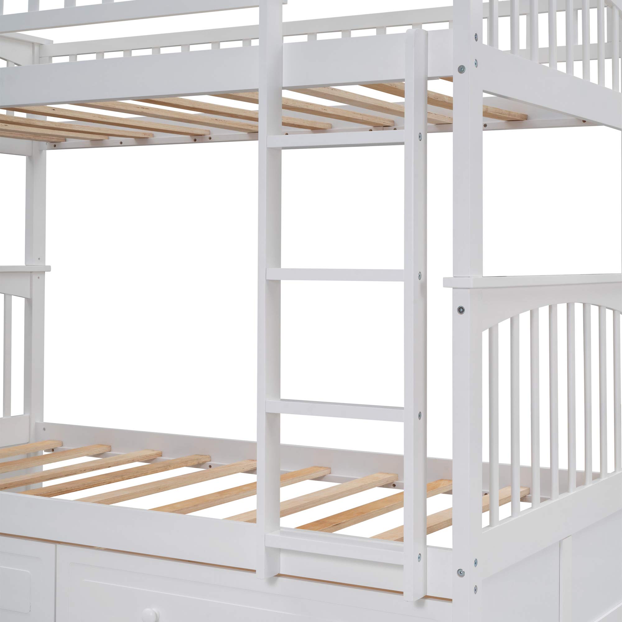 Harper & Bright Convertible Wood Twin-Over-Twin Bunk Bed with Storage Drawers and Ladder - Can Be Divided Into Two Daybeds (White)