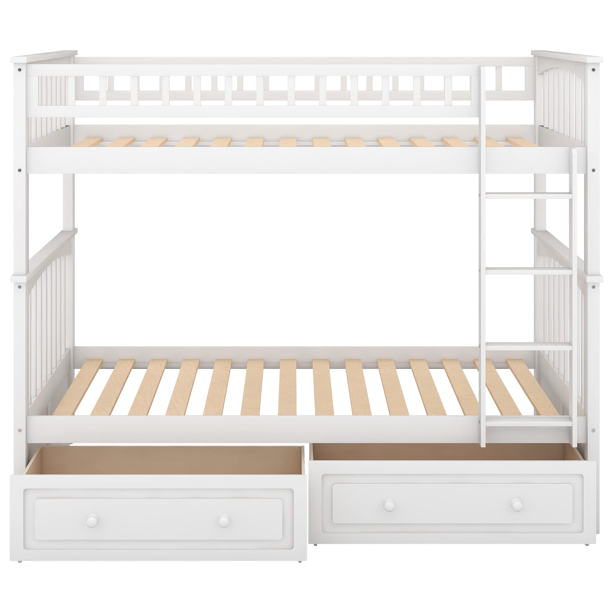 Harper & Bright Convertible Wood Twin-Over-Twin Bunk Bed with Storage Drawers and Ladder - Can Be Divided Into Two Daybeds (White)