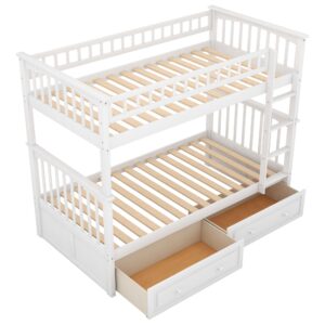 Harper & Bright Convertible Wood Twin-Over-Twin Bunk Bed with Storage Drawers and Ladder - Can Be Divided Into Two Daybeds (White)