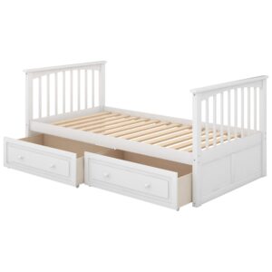 Harper & Bright Convertible Wood Twin-Over-Twin Bunk Bed with Storage Drawers and Ladder - Can Be Divided Into Two Daybeds (White)