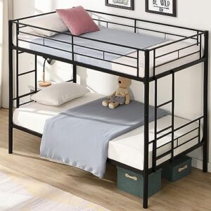 Twin Over Twin Metal Bunk Bed with Trundle Heavy Duty Twin Size Metal Bunk Beds Frame with 2 Side Ladders Convertible Bunkbed with Safety Guard Rails,No Box Spring Needed