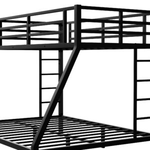 Twin XL Over Queen Bunk Bed for Boys/Girls/Teens/Adults, Heavy-Duty Metal Bunk Beds Frame with 2 Ladders & Full-Length Guardrail, Under Bed Storage Space, Noise Reduced, No Box Spring Needed