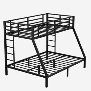 Twin XL Over Queen Bunk Bed for Boys/Girls/Teens/Adults, Heavy-Duty Metal Bunk Beds Frame with 2 Ladders & Full-Length Guardrail, Under Bed Storage Space, Noise Reduced, No Box Spring Needed