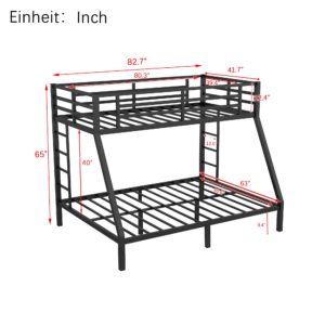 Twin XL Over Queen Bunk Bed for Boys/Girls/Teens/Adults, Heavy-Duty Metal Bunk Beds Frame with 2 Ladders & Full-Length Guardrail, Under Bed Storage Space, Noise Reduced, No Box Spring Needed