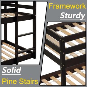 Anwick Twin Over Twin Low Bunk Bed with Stairs and Rails, Wooden Bunk Beds Frame with Safety Guardrail and Slats for Toddlers, Kids, Teens, Boys, Girls, Noise-Free (White) (Black)