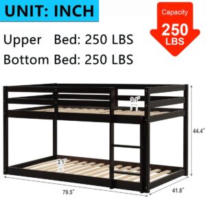 Anwick Twin Over Twin Low Bunk Bed with Stairs and Rails, Wooden Bunk Beds Frame with Safety Guardrail and Slats for Toddlers, Kids, Teens, Boys, Girls, Noise-Free (White) (Black)