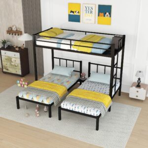 Bellemave Metal Triple Bunk Bed for 3, Twin over Twin&Twin Size Bunk Bed with Built-in Shelf, Can be divided into 3 Separate Beds, for Kids Teens Adults (Black)