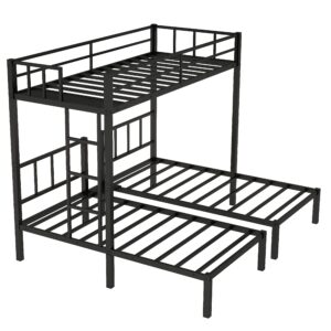 Bellemave Metal Triple Bunk Bed for 3, Twin over Twin&Twin Size Bunk Bed with Built-in Shelf, Can be divided into 3 Separate Beds, for Kids Teens Adults (Black)