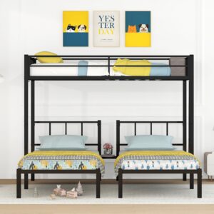 Bellemave Metal Triple Bunk Bed for 3, Twin over Twin&Twin Size Bunk Bed with Built-in Shelf, Can be divided into 3 Separate Beds, for Kids Teens Adults (Black)