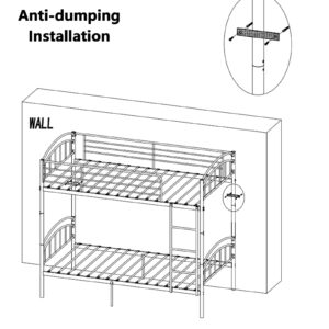 Lumelay Twin Over Twin Bunk Bed, Convertible Metal Bed Frame, Easy Assembly, Full-Length Guardrail, Space-Saving (Black)