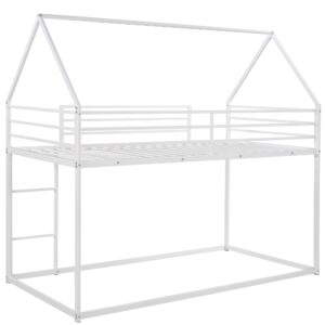 Lifeand Twin over Twin House Bunk Bed with Built-in Ladder,White