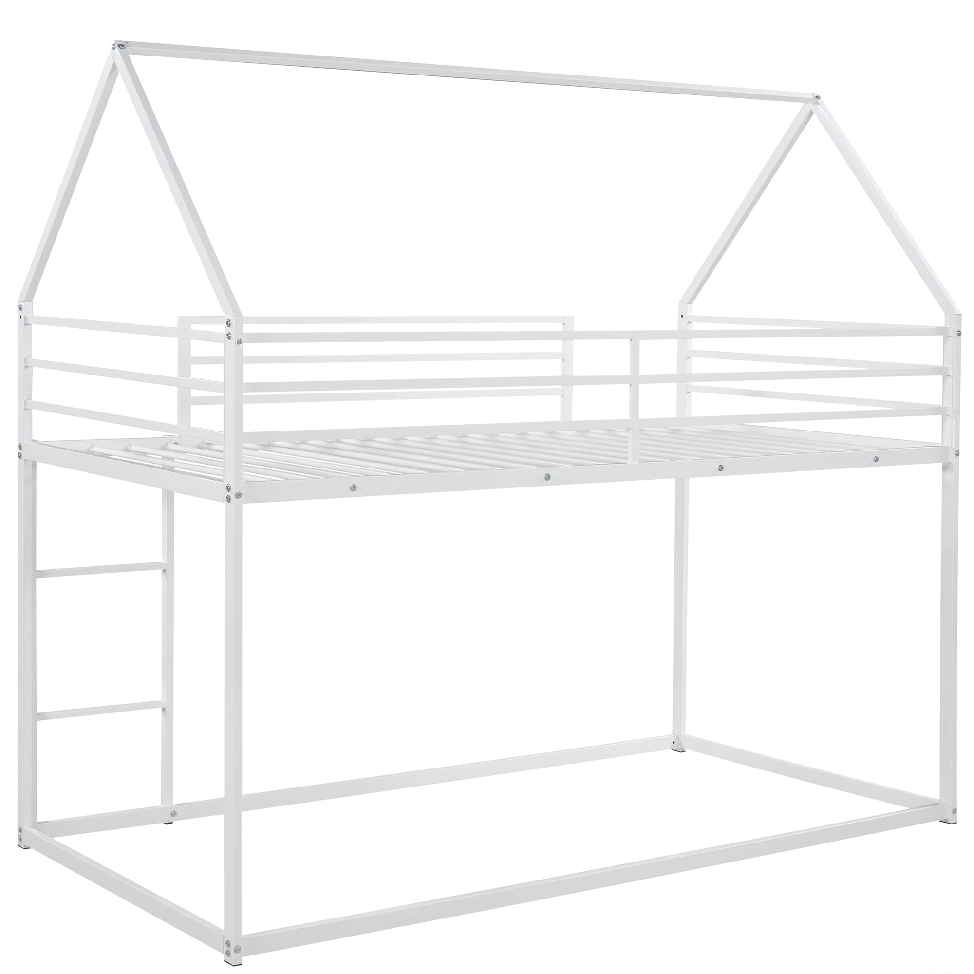 Lifeand Twin over Twin House Bunk Bed with Built-in Ladder,White