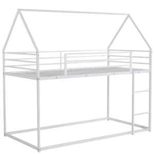 Lifeand Twin over Twin House Bunk Bed with Built-in Ladder,White