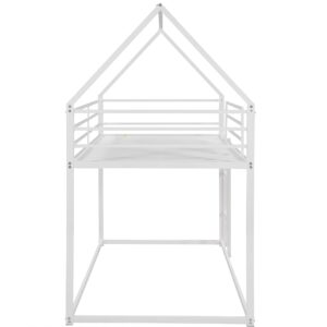 Lifeand Twin over Twin House Bunk Bed with Built-in Ladder,White