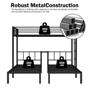 Triple Bunk Beds with Built-in Ladder, Twin Size Metal Bunkbeds w/Ladders and Full-Length Guardrails for Kids, Boys, Girls, Teens, Divided into 3 Separate Beds