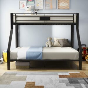 Acme Limbra Frame Twin over Queen Metal Bunk Bed with Ladder in Sandy Black