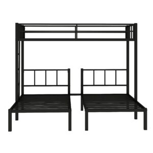 Bellemave Metal Triple Bunk Beds Frame, Twin Over Twin & Twin Bunk Bed with Guardrails, Can Be Separated into 3 Twin Beds for Kids, Teens, Adults, No Box Spring Needed (Black)