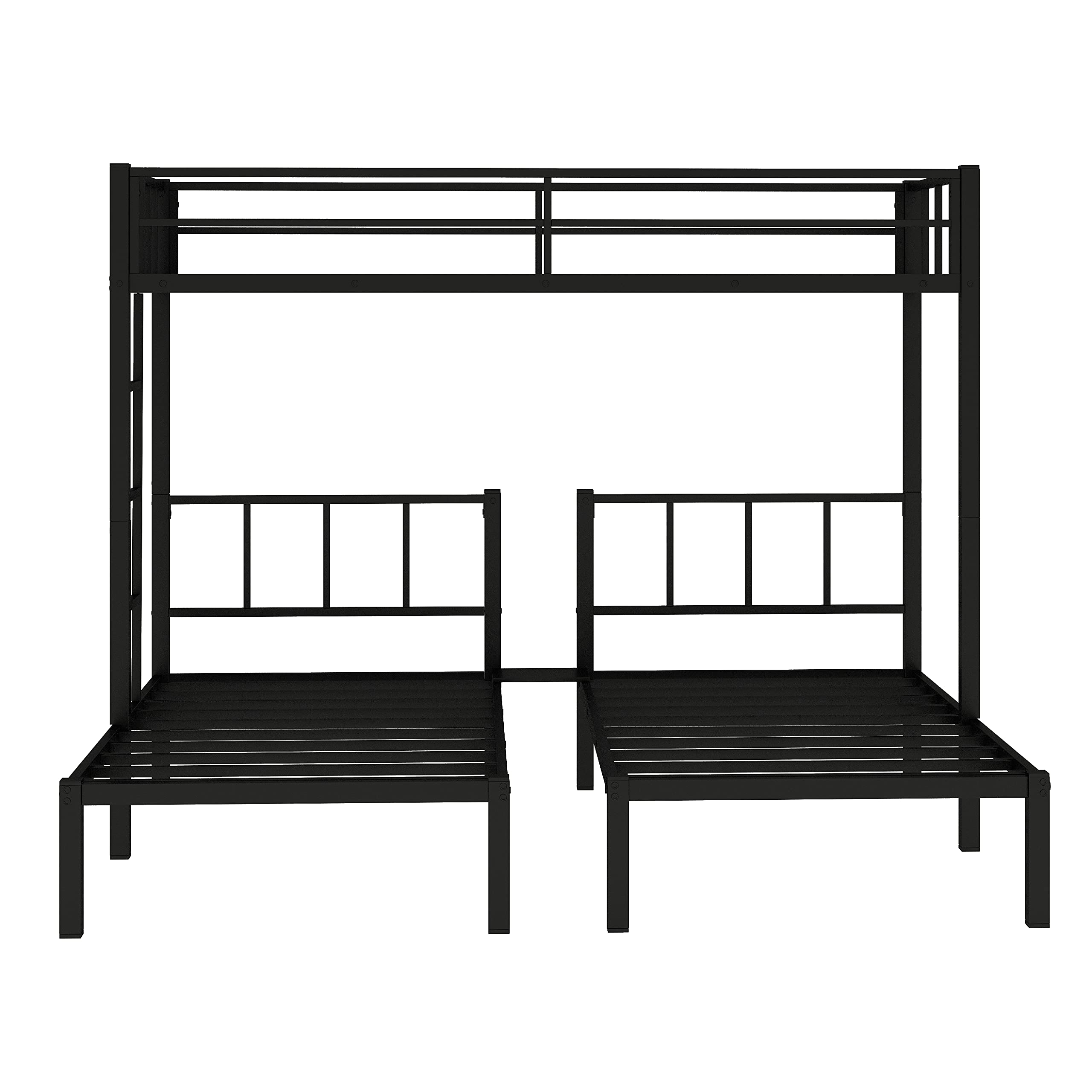 Bellemave Metal Triple Bunk Beds Frame, Twin Over Twin & Twin Bunk Bed with Guardrails, Can Be Separated into 3 Twin Beds for Kids, Teens, Adults, No Box Spring Needed (Black)