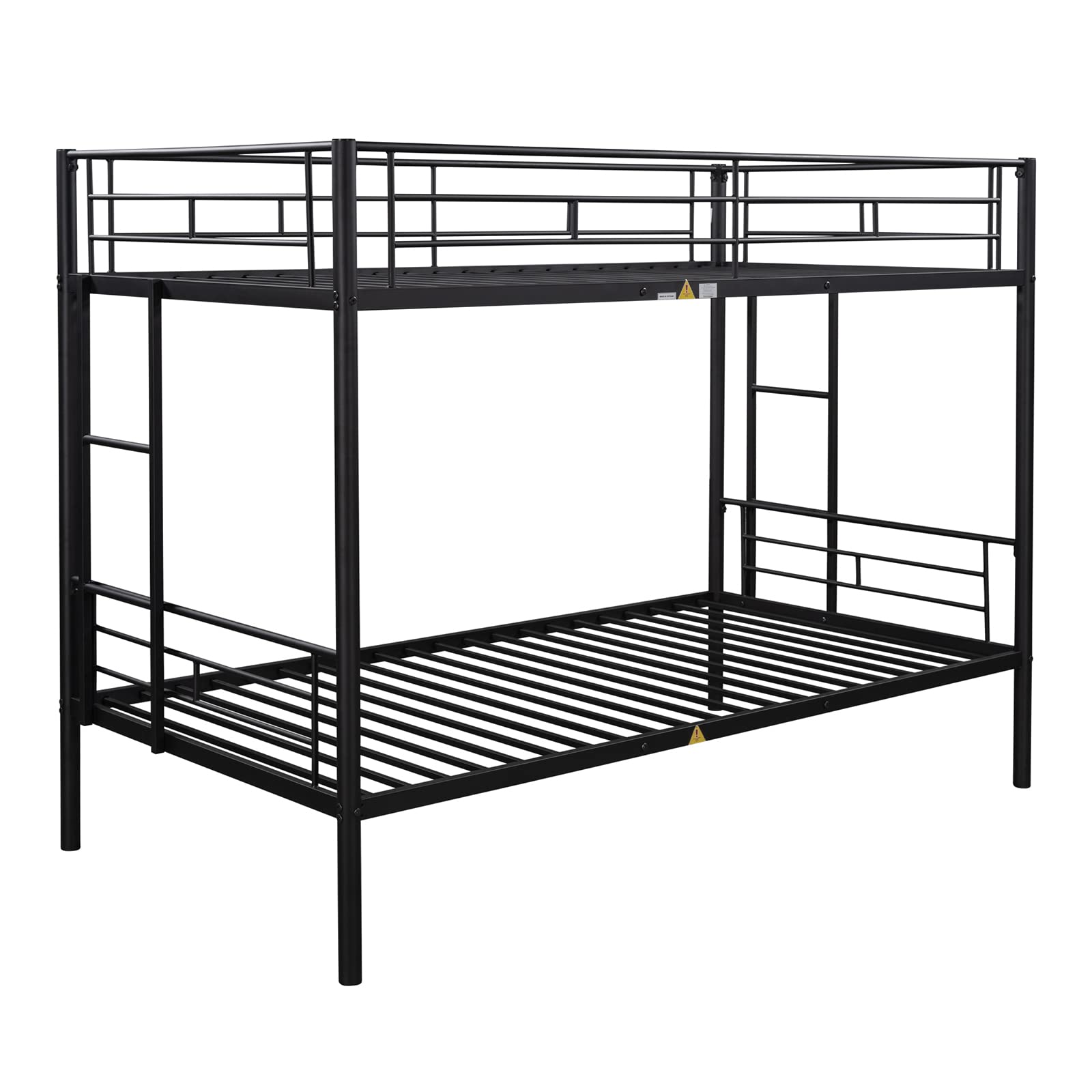 CALABASH Bunk Beds Twin Over Twin, Heavy Duty Twin Size Metal Bunk Bed Frame with Guardrail & Ladders, Space-Saving, Noise Free, No Box Spring Needed (Black)