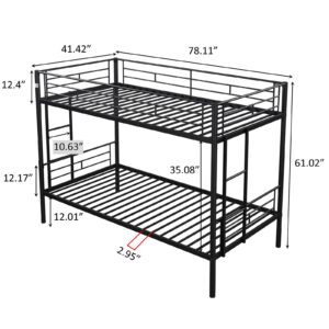 CALABASH Bunk Beds Twin Over Twin, Heavy Duty Twin Size Metal Bunk Bed Frame with Guardrail & Ladders, Space-Saving, Noise Free, No Box Spring Needed (Black)