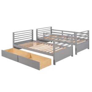 BIADNBZ Solid Wood Twin Over Twin Bunk Bed with Two Drawers Can Be Separated into Two Bedframe for Kids/Teens/Adults Bedroom,Gray